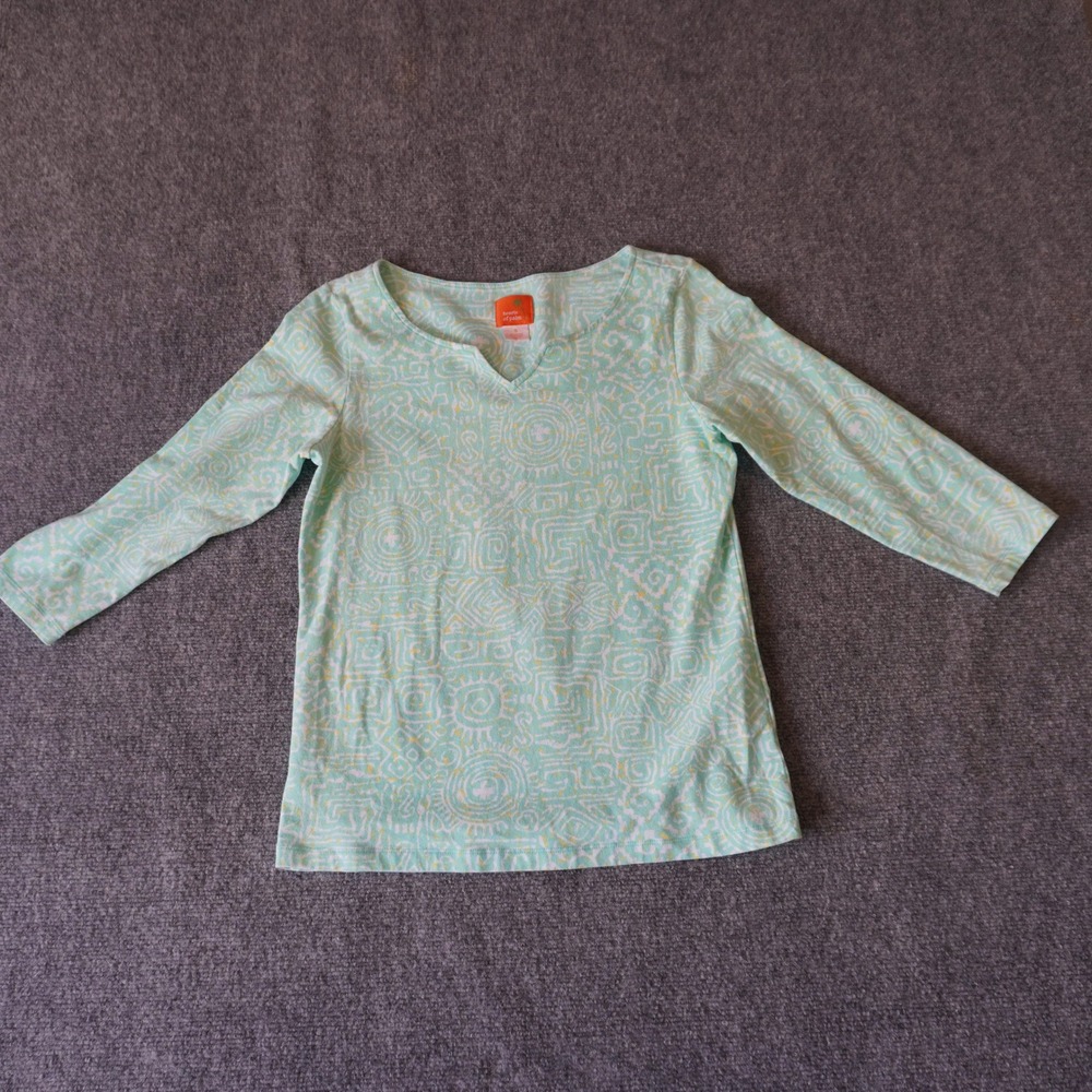 Hearts of Palm Womens Top‎ Small S 3/4 Sleeve Geometric Print Teal Casual